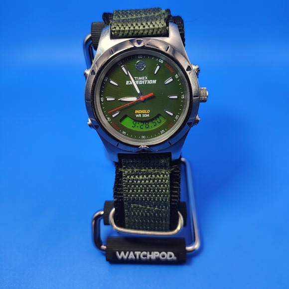 Vintage Timex Expedition INDIGLO Dual Time Wave Dial Mens Military Quartz Watch - Picture 1 of 7